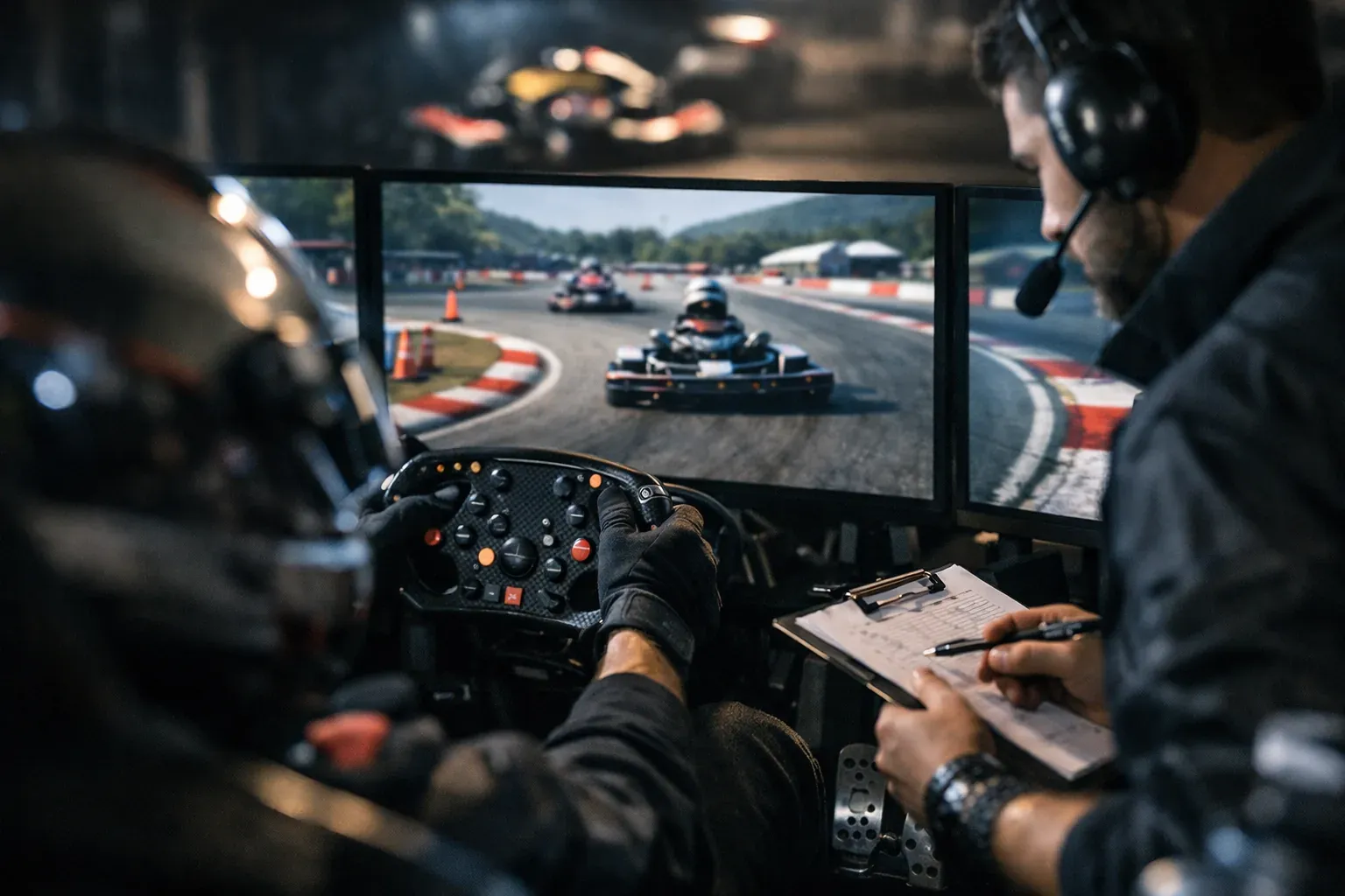 Une sortie entreprise au karting se prépare avant la piste